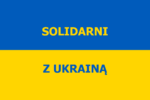 Flaga ukraińska z napisem „Solidarni z Ukrainą”